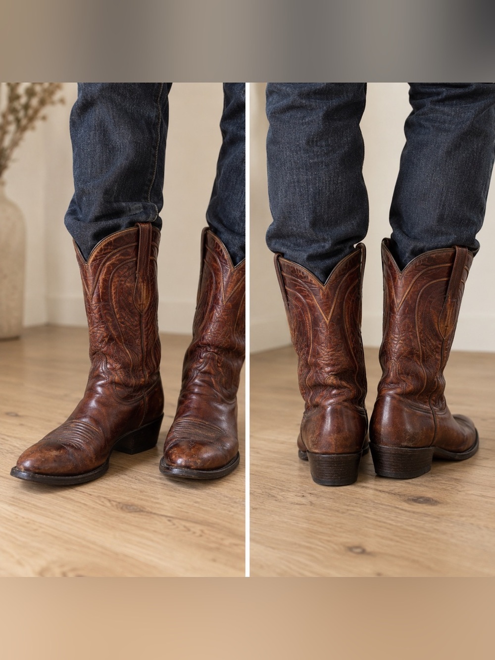 Lucchese USA Goatskin Cowboy Boots Men’s 11.5 Brown Western